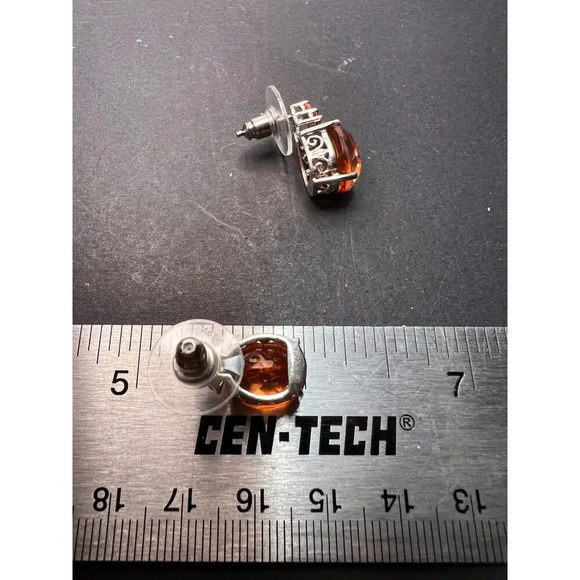 Tangerine quartz and fire opal sterling silver earrings - Picture 9 of 11